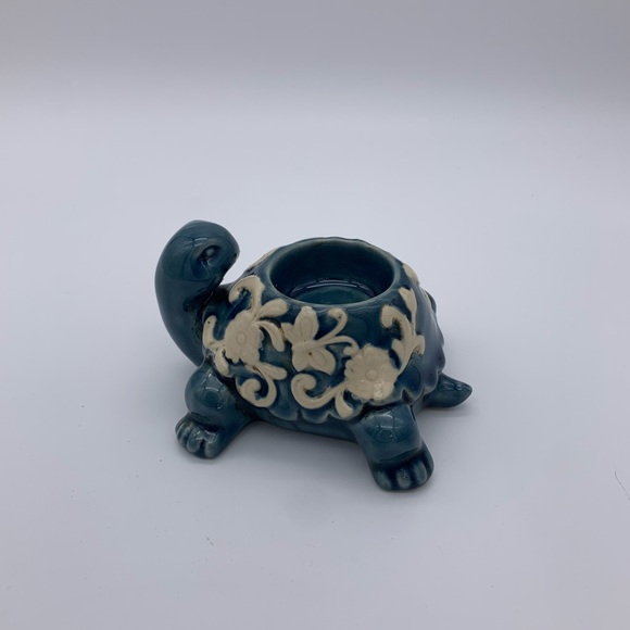 Blue & White Tea Light Ceramic Turtle Candle Or Plant Holder Crackle - Picture 6 of 12